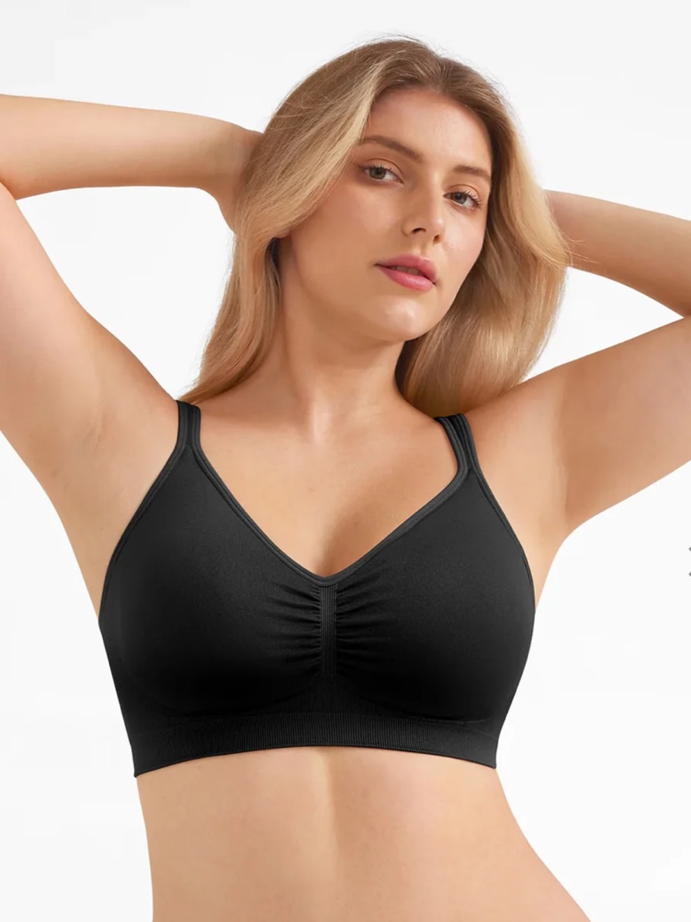 POPILUSH Seamless Wireless Wide-Strap Everyday Bra Black Size Large BRAND NEW